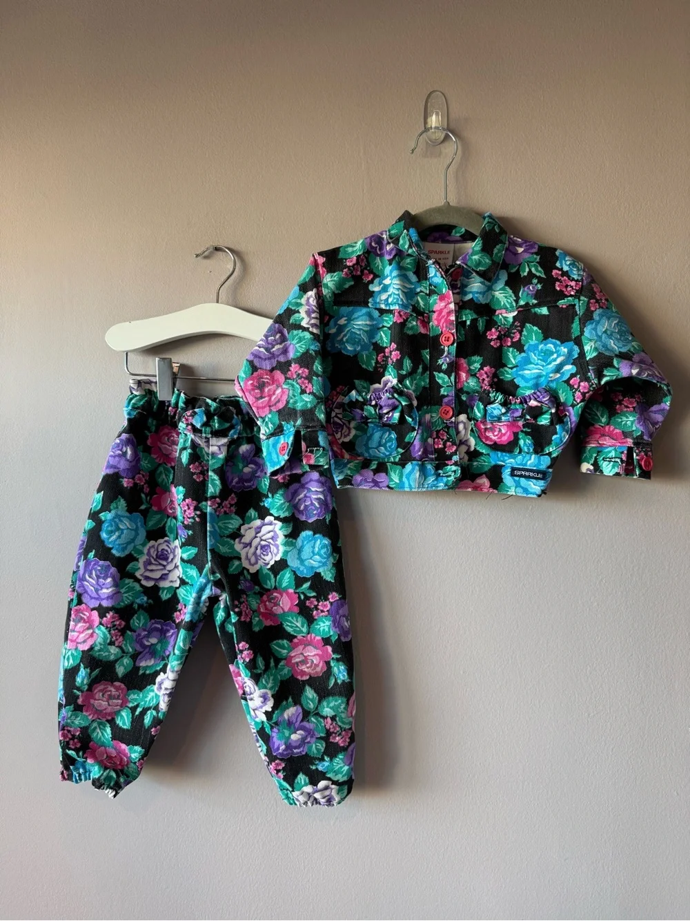 Sparkle Vintage 80s Floral Jacket & Jogger Set 100%‎ Cotton Denim Size 18 months